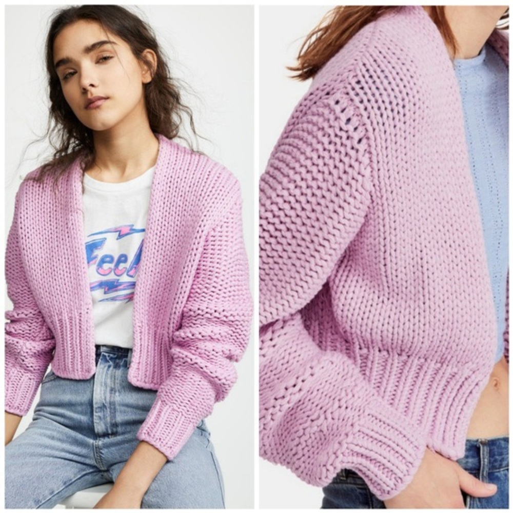 Free people pink long sleeve chunky knit sweater